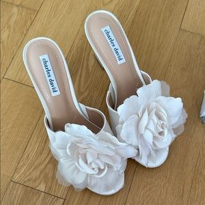 Charles David White Floral Mules